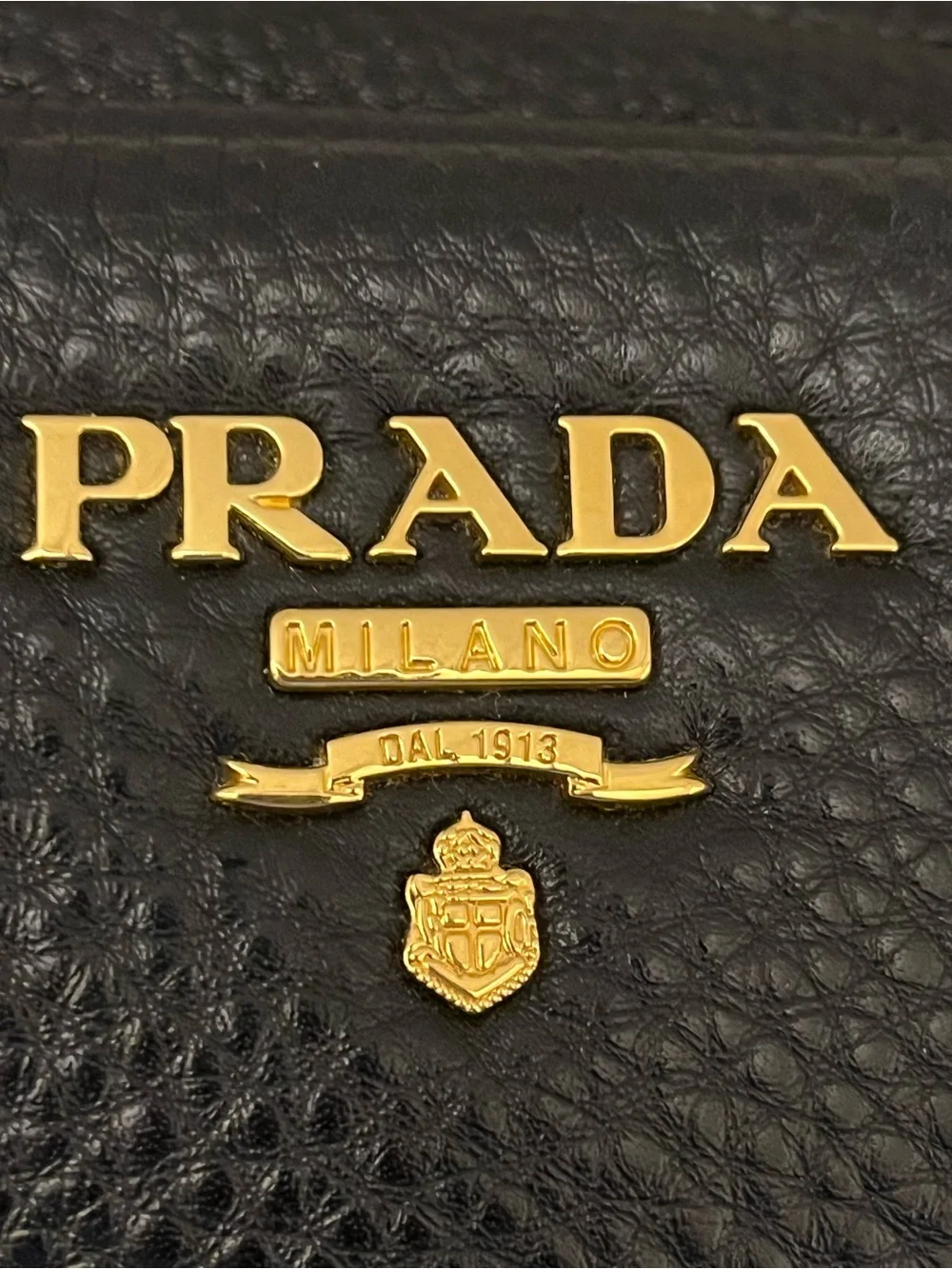 Prada Vintage Nero Pebble Leather Vitello Daino Bauletto Satchel, Gold Hardware